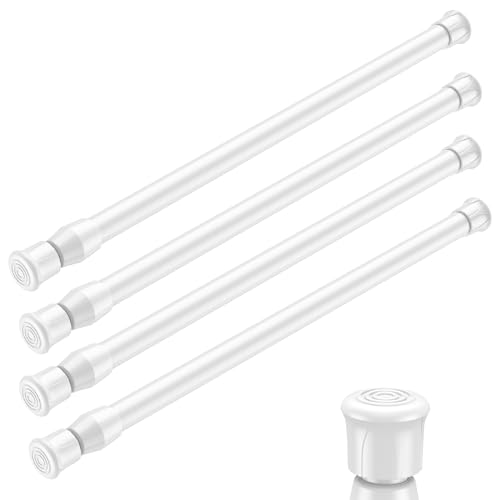 Image of AIZESI 4PCS White Spring Tension Rods 12 to 19 Inch Adjustable Short Curtain Rods Tension Extendable Curtain Rod Mini Tension Rods for Small Windows Closet Cupboard