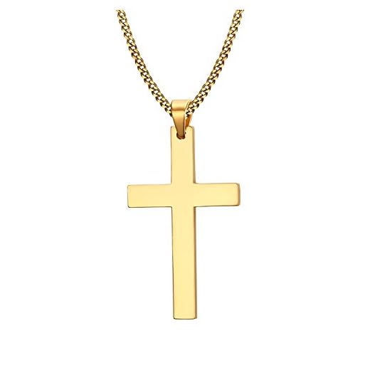 Nueva pulido Cruz de acero inoxidable colgante collar para hombres mujeres, 24 "cadena, Plata/Oro/Negro