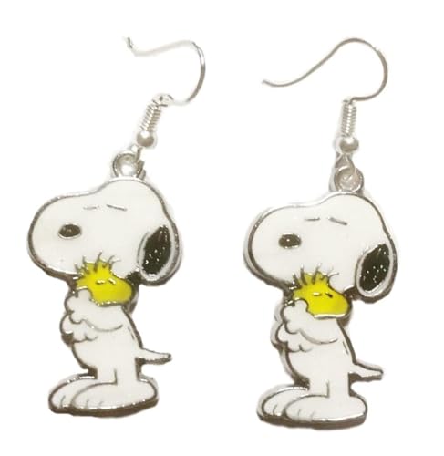TCB Creations Snoopys Holding Woodstock Enamel Metal French Wire Earrings