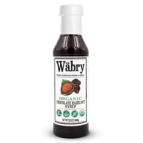 Image of Wabry Organic Chocolate Hazelnut Syrup - 15.5oz (439g), Natural Chocolate Syrup for Pancakes and Waffles, Drinks and Ice cream, Vegan Mocha Syrup for Coffee, Non-GMO & Dye-Free - BPA Free Bottle