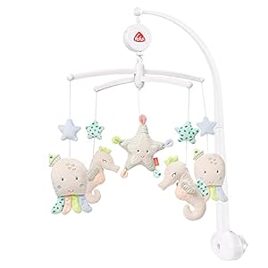 Fehn Musik Mobile Meereskinder – Baby Einschlafhilfe Musikspielzeug – Spieluhr Melodie „Schlaf Kindlein Schlaf“ – Musikmobile Babybett Zubehör Spielzeug für Babys und Neugeborene von 0–5 Monaten