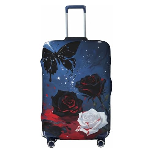 Dark Fantasy Butterflies Roses Elastic Luggage Cover Elastic Suitcase Cover Protector Scratch-Resistant Covers For 29-32 Inch Luggages XL