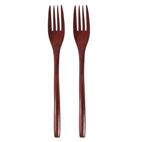 FUNOMOCYA Elegant Kitchen Fork Utensils 2 Pack Wooden Salad Forks Natural Wood Grain for Dinner Pasta Salad