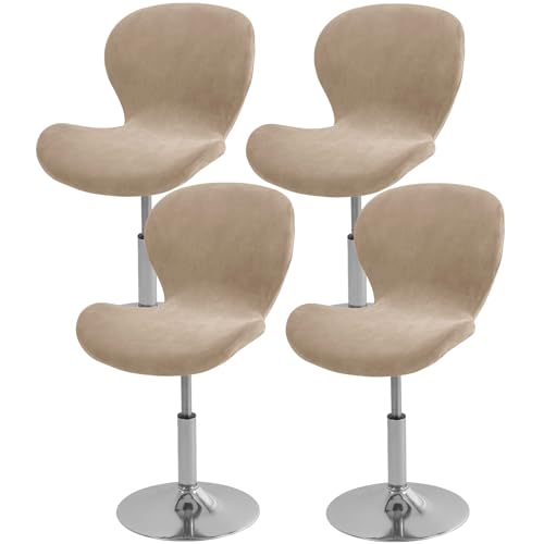 Image of Gollense Bar Stool Covers with Backs, Set of 4 Stretch Jacquard Barstool Seat Covers, Washable Swivel Pub Counter Height Chair Slipcover Protector for Home Kitchen Cafe (Velvet-Camel)