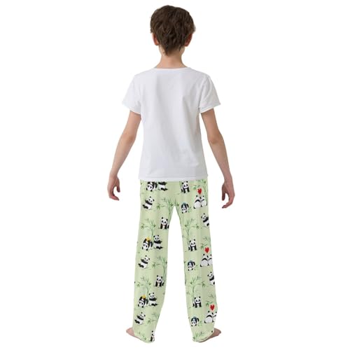 Panda Leaves Love Boys Long Pants Soft Trousers Elastic Waist Kids Lounge Bottoms with Pockets S-XL3