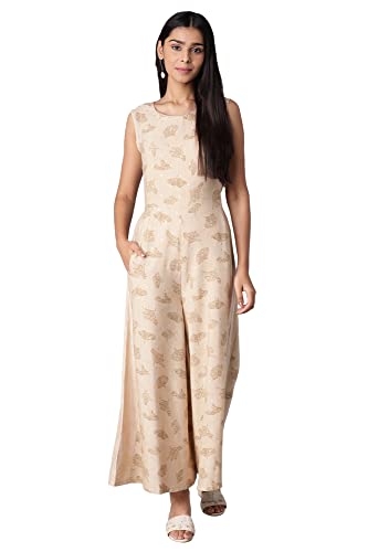 Image of W For Woman Almond Beige Printed Jumpsuit