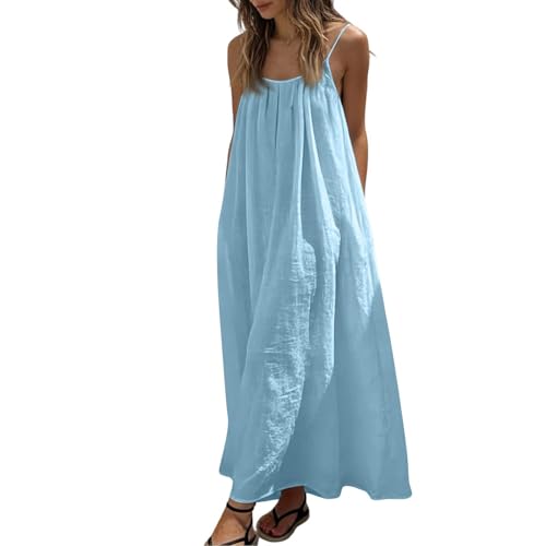 Image of HTHLVMD Backless Cami Dress Summer Dresses for Women 2026 Spaghetti Strap Dresses Womens Solid Color Backless Cami Dress