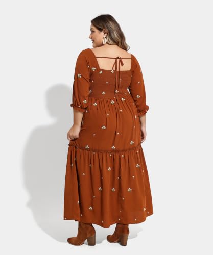 Image of RITERA Plus Size Dresses for Curvy Women Square Neck Short Sleeve Summer Floral Smocked Maxi Dress with Pocket XL-5XL