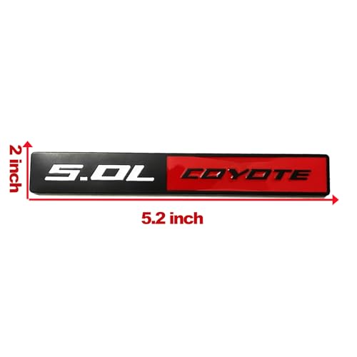 Image of 2PC 5.0L Coyote Emblem Decal Car Engine Letters Decal Plating Badge 3D Metal Style Fit for F150 5.0L Engine Truck Black Red