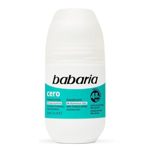 Babaria - Desodorante Roll On Cero 0% Alcohol 0% Sales Aluminio, Contiene Activo Prebiótico, Protección 48 Horas, Antitranspirante, Pieles Sensibles, Unisex, Vegano - 50 ml