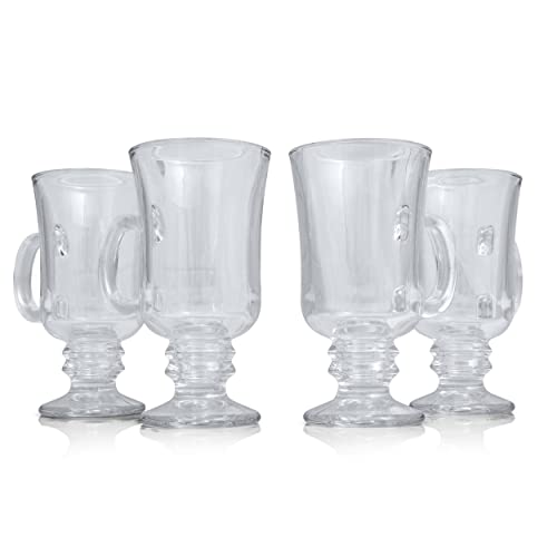 WHOLE HOUSEWARES | Glass Irish Coffee Mug | Set of 4 | 8oz Coffee Mugs for Drinking | Durable Glassware Mugs (4)