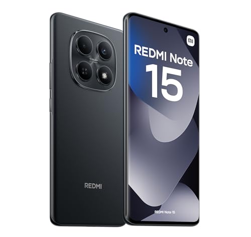 XIAOMI REDMI Note 15 - Smartphone de 8+256GB, Pantalla AMOLED FHD+ de 6,77', MediaTek Helio G100-Ultra, cámara de 108MP, batería de 6000 mAh, Cargador no Incluido, Negro (Versión ES)