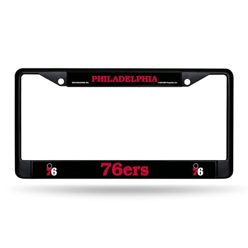 Rico Industries NBA Basketball Philadelphia 76ers Black Chrome Frame with Decal Inserts 12" x 6" Car/Truck Auto Accessory