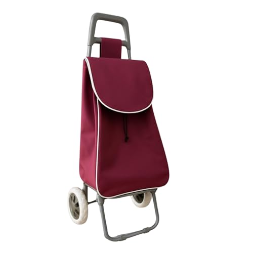 Weida Carro de la Compra con 2 Ruedas | Resistente y Ligero | Mango Ergonómico y Bolsa Impermeable | Arrastre Cómodo y Estable | Ideal para Supermercado y Uso Diario | 91cm-25cm-35cm (Rojo Granate)