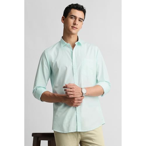 Image of Peter England Men's Slim Fit Full Sleeve Cotton Solid Casual Shirt with Pocket
