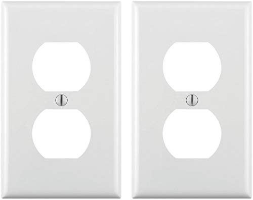 Leviton 80703-W 1-Gang Duplex Device Receptacle Wallplate, Standard Size, Thermoplastic Nylon, Device Mount, White, 2-Pack
