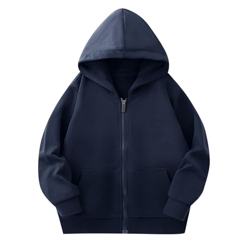 Kids' Full Zip Hoodie Sweatshirt Basic Solid Casual Long Sleeve Outerwear Jacket with Pockets for Boys Girls 2-11 Years