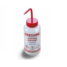 Globe Scientific WGW537VTML-GHS GHS Compliant LDPE Wash Bottle, Acetone, 500mL Capacity, Safety Vented, Red Screwcap, Pack of 5