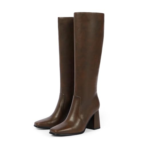 Image of Modatope Knee High Boots Women Square Toe Chunky Heel Fashion Tall Boots | Block Heel Gogo Boots with Side Zipper,Fashion Heeled Fall Winter Boots,Long Dressy Boots for Women