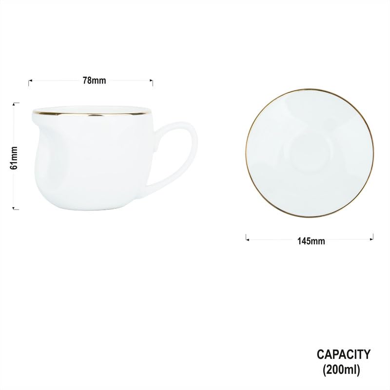 Image of Dandy Lines Face Gold Band Cups and Saucers, Cup and Saucer for Tea, Ceramic, Pack of 6, Microwave & Dishwasher Safe, Great for Hosting & Gifting