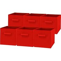 Simple Houseware Foldable Cube Storage Bins, 11-Inch Red, 6-Pack Fabric Cubes Organizer for Closet or Shelves