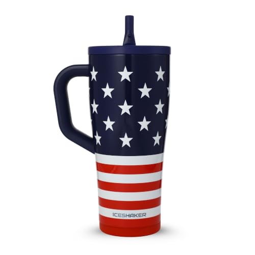 Image of Ice Shaker 32 oz Tumbler with Handle and Straw | 32oz Stars & Stripes | Cold for 30+ Hours | 2-in-1 Tumbler Shaker Bottle | Odor-Free 32 ounce Bottle for Water, Protein Shakes, Smoothies, Cocktails