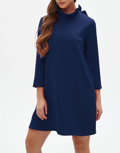 Kedera Women's Fall Bow Tie Dress Casual Mini Dress Ruffle Mock Neck Long Sleeve Dress Swing Elegant Shift Dress2