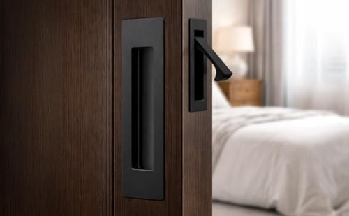 Manija para Puerta de Bolsillo, Tirador Empotrado de Acero Inoxidable con Acabado Negro Cepillado, Herraje Deslizante para Puerta con Mecanismo Push-Pop, 3.15 x 0.87 pulg para Diseño Moderno miniatura 3
