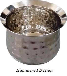 GAFFEL 1Pc Stainless Steel Handi 11cm / Small Lota/Madrasi Handi Small/Chetty/Pot for Storing Water,Milk,Tea,Ghee,Yoghurt(Hammer-Mirror Finish, 500ml) 2