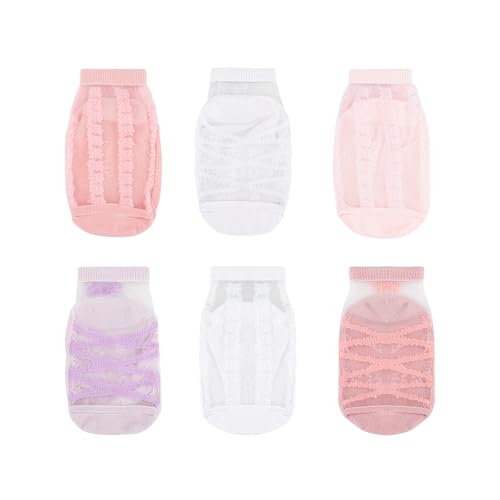 Looching 6 packs baby girls non slid socks toddler newborn mesh thin ankle grips socks for 6-12Months 1-3T2