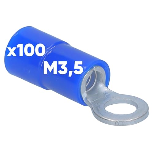 Lot de 100 cosses à anneau Kalitec RKSBM3,5 1,5-2,5 mm² I Partiellement isolé M3,5 bleu I Col en PVC I pour connecter des câbles ou des torons I Cosse de...