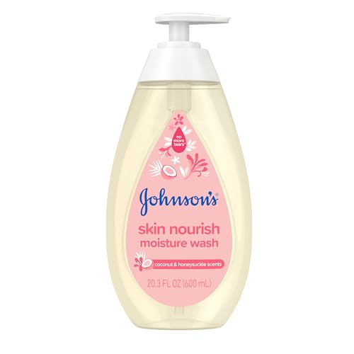 Image of Johnson's Skin Nourish Moisture Wash, Baby Wash with Coconut & Honeysuckle Scents Cleanses & Leaves Skin Moisturized, Hypoallergenic Body Wash, Paraben-, Dye- & Sulfate-Free, 20.3 fl. oz