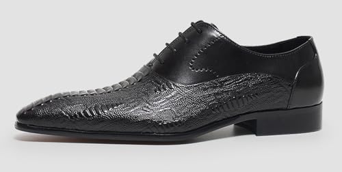 Santimon Men’s Leather Oxford Dress Shoes – Classic Lace-Up Formal Derby Shoes with Crocodile Embossed Detailing, Anti-Slip Sole & Cushioned Insole for Business, Wedding & Party2