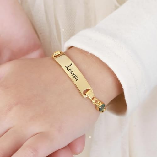 Personalized Bracelets with Birthstone 18K Gold Plated Engraved Name Jewelry for Easter Birthday Baptism Christmas4