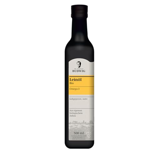 Dr. Budwig Leinöl Bio kaltgepresst (1x 500ml) - Omega 3 hochdosiert aus Bio Leinsamen - ungefiltert aus 100% nachhaltigem Anbau- veganes Leinsamenöl - flüssig - naturrein - Öl für Kinder