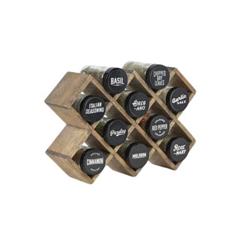 Image of Kamenstein 10 Jar Criss-Cross 2-in-1 Spice Organizer for Countertop or Wall with Spices Included, FREE Spice Refills for 5 Years, Gray Wash Bamboo with Black Caps