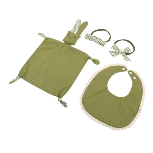 Milisten 4-Piece Baby Soothing Set for Girls Soft Cotton Security Blanket Drool Bib and Hair Ties Essential Newborn for Nursery Decor