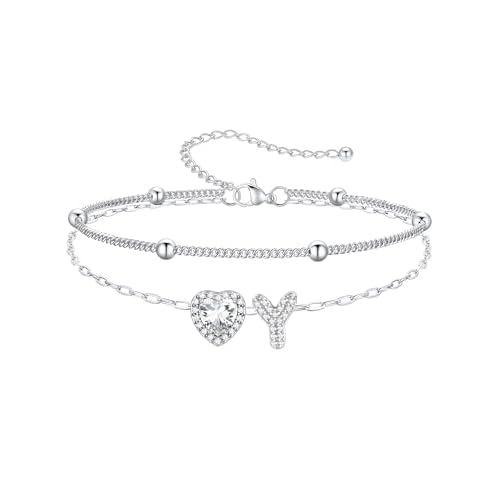 PROSTEEL A-Z Initial Ankle Bracelets for Women Waterproof, Layered Chain Anklet Stainless Steel Summer Beach Anklets, Silver/Gold 8.5-10.5 Inch Adjust