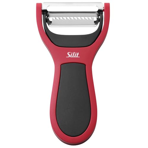 Silit 2in1 Sparschäler 14 cm, Gemüseschäler mit Julienne-Schneider, Edelstahl mattiert, Kunststoff, spülmaschinengeeignet, platzsparend