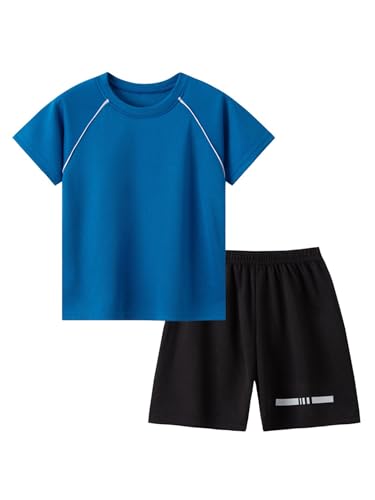 Boys Running Tracksuits Basketball Football Quick Dry Suit 2 Piece Mesh Sports T-shirts And Shorts Set Blue 3-4 Years