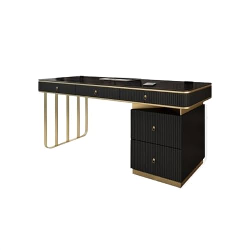 Escritorio minimalista moderno de alta gama con luz LED para oficina, hogar, computadora, mesa de estudio, muebles negros elegantes (140 x 60 x 74 cm)
