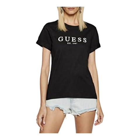 GUESS Camiseta de mujer de verano de algodón negro Cover