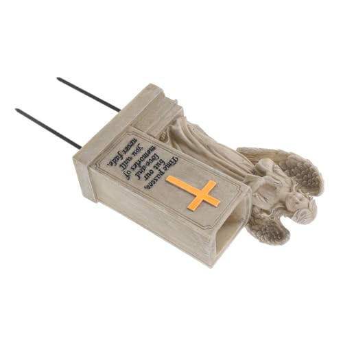 MERRYHAPY Vase de Cimetière Résine avec Pique Décoration Funéraire Ange et Croix Pot pour Fleurs Spacieux et Résistant pour Tombe et Jardin