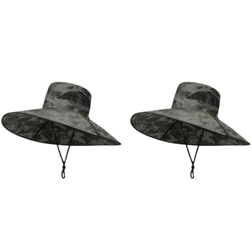 GUSTAVE® 2PCS Hats for Men UPF50+ Extra Wide Brim Bucket Breathable Adjustable Sun with Flip-Up Design Women Ideal Fishing Hiking Beach Trips Camouflage