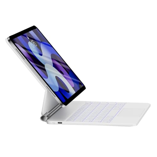 HOU Keyboard Case for iPad Air 11 inch 2025 (M3)/2024 (M2)&iPad Pro 11 Inch(4th/3rd/2nd/1st) Gen 2022,iPad Air 5th&4th Generation Case with Keyboard,Magic-Stand, Multi-Touch Trackpad,Backlight,White