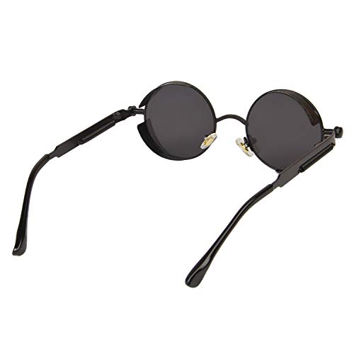 ARZONAI Metal Steampunk Unisex Sunglasses Pack of 1 (Large) Black Frame, Silver Mirror Lens