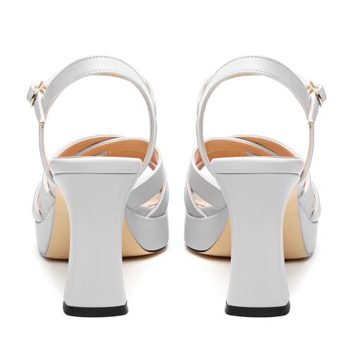 Image of Women Square Toe Platform Block Heel Sandals 3.3'' | Elegant Comfort Formal Dress Footwear, Stylish Ladies Sandals For Daily Office Wedding Evening Party Formal Occasions