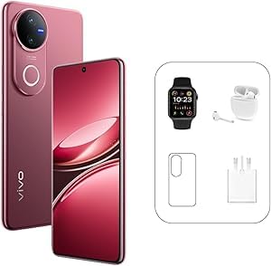 VivoV50 5G - Ancora Red 12 + 256GB | 50MP ZEISS Camera | 3D curved 120Hz AMOLED Display | 6000mAh | IP69, 4Y Battery |18 Months Warranty + V- Choice Earbuds & T2000 Ultra 2.08 watch Gift UAE Version