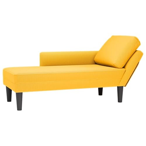 vidaXL Chaise Longue avec Coussin Jaune Clair Tissu en Velours côtelé, canapé-lit, Chaise de détente, Chaise Longue rembourrée, Fauteuil de Salon