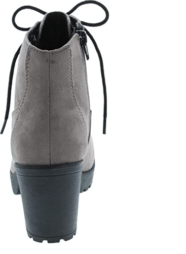 Image of Soda Second Lug Sole Chunky Heel Combat Ankle Bootie Lace up w /Side Zipper | Casual Boots